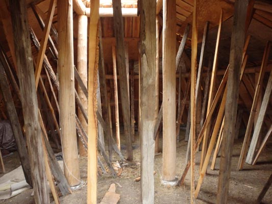 Temporary roof supports.
