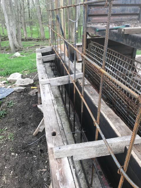 Slipforms were used to guide the stonework with rebar added for reinforcement.