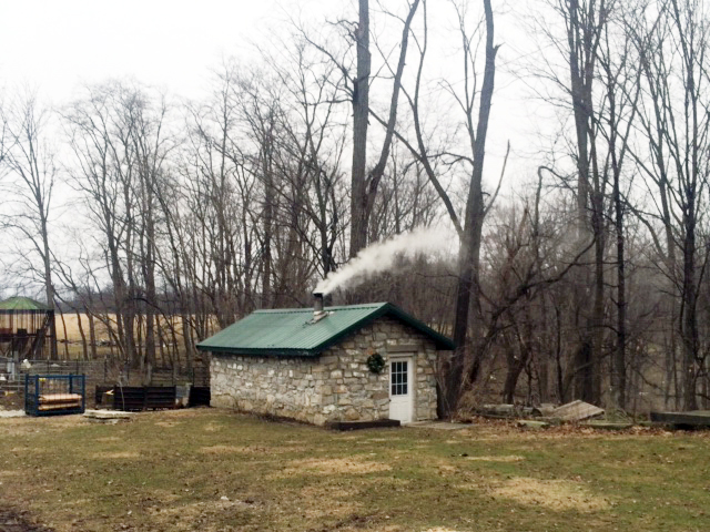 Slipform stone masonry boiler shed.