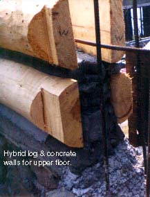 Hybrid log and concrete walls.