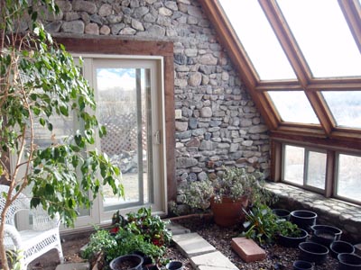 Inside a solar greenhouse.