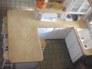 A concrete / flyash kitchen countertop.