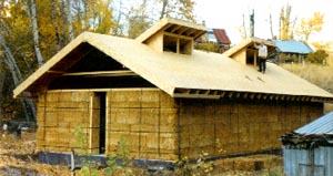 Strawbale workshop under construction.